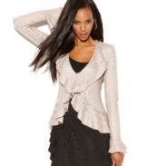 This ain't your grandpa's cardigan: a unique knit and flirty ruffles give INC's cardigan a totally feminine look.