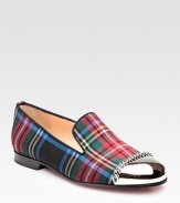 Metal toe cap and chain trim embolden this classic tartan-print design. Tartan cotton upper Leather lining Signature red leather sole Padded insole Made in Italy