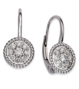 Exquisite by design. These elegant drop earrings feature round-cut diamonds (1/3 ct. t.w.) set in 14k white gold, with chic rope edges and a lever backing. Approximate diameter: 1/4 inch.