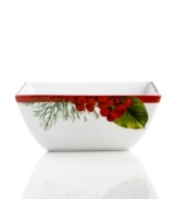 Charter Club's Red Berry square cereal bowl makes every day of the season feel like a celebration with porcelain that's simultaneously dishwasher- and microwave-safe and bursting with the vibrant botanicals of Christmas.