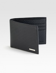 Intricately woven Italian minitreccia leather defines this basic bi-fold design.Two billfold compartmentsSix card slots4½ x 3½Made in Italy