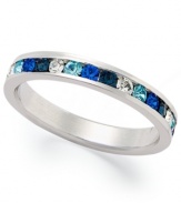 Traditions beautiful stacking ring is perfect when paired with other slim rings, but makes a pretty sparkling statement all its own. Crafted in sterling silver, a thin band features a round-cut gradation of dark blue, light blue and clear crystals with Swarovski elements. Size 5-10.