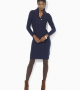 Lauren Ralph Lauren's knit shawl-collar petite dress is infused with heritage appeal and finished with faux-suede details at the collar and arms.