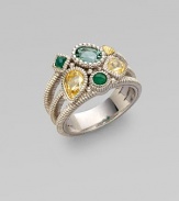 From the Prism Collection. A sparkling cluster of green quartz, chalcedony, and canary crystal on a triple band of textural sterling silver.Green quartz, green chalcedony, and canary crystal Sterling silver Width, about ½ Imported