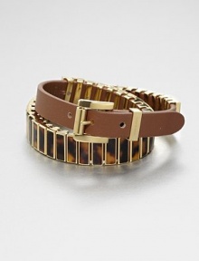 Chic tortoise print baguettes set in goldtone slide beads on a leather bracelet. AcetateGoldtone ion-plated steelLength, about 16Buckle closureImported 