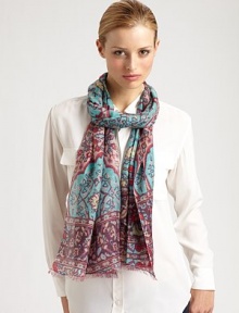 An Eastern-inspired, Kashmiri carpet print adds pizzazz to a sumptuous cashmere scarf.Cashmere28 X 80Dry cleanImported