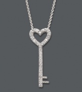 Give her, quite literally, the key to your heart. This exquisite pendant by B. Brilliant features an open-cut heart key decorated with dozens of sparkling cubic zirconias (1/4 ct. t.w.). Setting and chain crafted in sterling silver. Approximate length: 18 inches. Approximate drop: 1 inch.