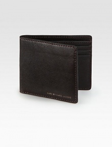 Rich textured leather in a classic folded style.One bill compartmentSix credit card slotsLeather4½W X 3½HImported