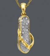 Brush up your beach attire with this breezy flip flop pendant. Crafted in 14k gold with sparkling diamond accents. Approximate length: 16 inches. Approximate drop: 3/4 inch.