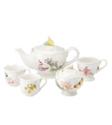 Spring is perpetually in season with this whimsical Butterfly Meadow tea set. Sculpted blooms and colorful butterflies mingle on white porcelain for a sweet, breezy scene that's made to mix and match. Qualifies for Rebate