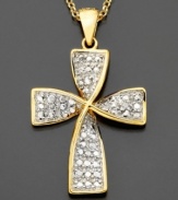 Shine a light on your spirit with this beautiful cross pendant by Victoria Townsend. Features round-cut diamond accents set in 18k gold over sterling silver. Approximate length: 18 inches. Approximate drop: 1-1/4 inches.