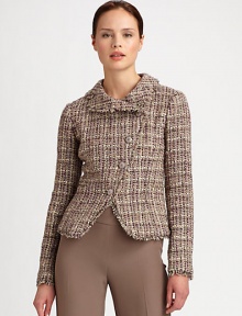 Wonderfully textural tweed, tailored in a body-conscious, ultra feminine silhouette.Notched foldover collarAsymmetrical button frontSide welt pocketsFully linedAbout 19 from shoulder to hem95% metallic thread/5% polyesterDry cleanImportedModel shown is 5'10½ (177cm) wearing US size 4. 