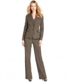 Try a different take on pinstripes with Evan Picone's tailored pantsuit. Tonal ticking stripes create a refined, sophisticated look for the office and beyond.