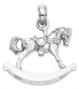 The perfect gift for the mama-to-be. This sweet and petite charm features a 3D rocking horse in 14k white gold. Chain not included. Approximate length: 4/5 inch. Approximate width: 7/10 inch.