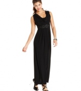 A soft, swooping neckline adds understated elegance to this maxi dress from Wishes Wishes Wishes.