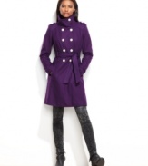 GUESS gives your winter look a jolt of style with a wool-blend funnel-collar coat. A epaulets and double-breasted buttons give this topper a touch of military-inspired chic.