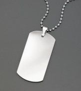 A classic dog tag gives your look an edge. Crafted of tungsten. Dog tag measures 2 inches long; beaded chain measures 22 inches.