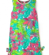 With precious embroidered dot trim and bows at the hem, this Lilly Pulitzer shift dress is a sweet, tropical treat.