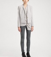 Update your workwear wardrobe with this slightly structured blazer, defined by intricate seaming and a cropped silhouette. Notched shawl collarSingle button closureLong sleeves with buttoned cuffsAbout 23 from shoulder to hemNylon/viscose/wool/elastaneDry cleanImported of Italian fabricModel shown is 5'10 (177cm) wearing US size 4.