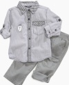 Sharp details give your little dude upscale style with this striped shirt and convertible pant set from Guess.