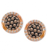 Pave-set perfection. Le Vian's shimmering stud earrings combine round-cut chocolate diamonds (1/3 ct. t.w.) with white diamond edges (1/10 ct. t.w.) in a pretty oval shape. Set in 14k rose gold. Approximate diameter: 1/4 inch.