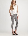 Slim stretch twill in an overdyed houndstooth print, cropped above the ankles for a chic silhouette.Button-front waistZip-flyThree-pocket styleRise, about 8Inseam, about 2798% cotton/2% LycraMachine washMade in USA of imported fabricModel shown is 5'10½ (179cm) wearing US size 4.