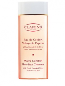 Water Comfort One-Step Cleanser with Peach Essential Water. Innovative formula removes make-up and impurities, refreshes, soothes and protects in one easy step; no rinsing required Leaves face feeling comfortable Ideal for Normal to Dry Skin 6.8 oz.