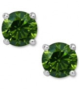 Add a lively touch of springtime green, in one small drop. These sparkling stud earrings feature round-cut green diamonds (1 ct. t.w.) in a four-prong setting of 14k white gold. Approximate diameter: 1/4 inch.