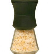 Perk up meals with freshly ground garlic salt! Explore flavors by filling this ceramic with other salts and spices, like pepper and flax seed. The convenient wide-mouth glass design is easy to fill and makes meals delightfully delicious. Lifetime warranty.