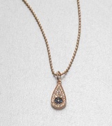 From the Devout Collection. An unique design of rich sapphires, white and black diamonds set in warm 14k rose gold on a ball chain. Diamonds, .11 tcw14k rose goldBlue sapphiresLength, about 16Pendant size, about .4Lobster clasp closureMade in Italy and imported