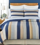 Sumptuous stripes. Refresh your bedroom in classic style with this Garrison sham from Martha Stewart Collection, featuring horizontal stripes with allover quilted details for rich texture. Reverses to solid blue.