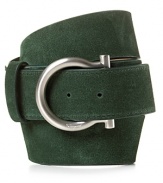 Salvatore Ferragamo Green Suede D-Ring Gancini Belt