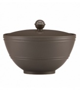 Elegance comes easy with the Fair Harbor covered sugar bowl. Durable stoneware in a warm mocha hue is half glazed, half matte and totally timeless.