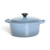 For nearly a century, Le Creuset has handcrafted enameled cast iron cookware of superlative quality, durability and versatility. A cooking staple, this round French oven offers exceptional heat distribution and retention for unsurpassed broiling, braising and sautéing.