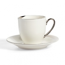 This demitasse cup & saucer glows with a hand-painted bright platinum design to create a contemporary classic on your table that will complement your dining experience throughout a lifetime of shifting trends and evolving fashions.