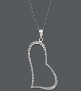 Express your feelings through fashion. This elegant asymmetrical heart shines with the addition of sparkling diamond accents. Crafted in sterling silver. Approximate length: 18 inches. Approximate drop: 1-1/4 inches.