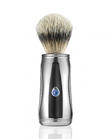 The Power Shave Collection Pure Badger Power Brush, a first of its kind worldwide, lifts the beard with powered oscillations for a close and comfortable shave. Using advanced technology to modernize the wet shave tradition and enhance the lathering experience. The precise motion generates a rich, moisturizing lather into the hair to protect the skin. Ergonomically designed with a micro-textured surface for style and grip, the handle is elegantly handcrafted in polished chrome with black lacquered accents.