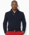 An eye-catching zipper at the shawl collar grants a modern update to a classic sweater in jersey-knit wool.