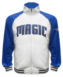 The Most Valuable Fan wears this baseball style running jacket featuring the Orlando Magic by Majestic.