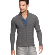 Modernize your look for fall with this mock neck zip up sweater from INC International Concepts.