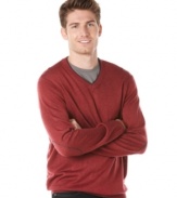 Get that professorial polished look with this v-neck sweater with faux-elbow patches from Perry Ellis.