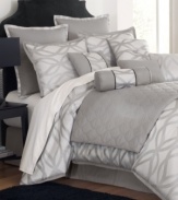 In a sweet silver color scheme, this Impulse comforter set exudes a look of modern elegance with a crisp architectural design. The quilted coverlet and five decorative pillows add layers of dimension.