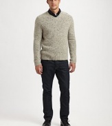 Handsome v-neck pullover effortlessly shaped in a slub-knit, merino wool, with elbow patch details for a dapper finish.V-neckRibbed knit collar, cuffs and hemElbow patchesMerino woolHand washImported