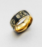 Iconic skulls highlight this gleaming goldtone ring.Enamel Brass Logo engraving Diameter, ¾ Width, ½ Made in Italy