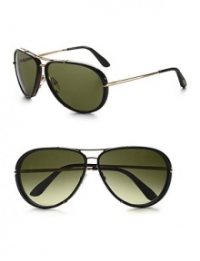 Classic aviator style with a resin frame and goldtone temples. Gradient brown lenses 100% UV protective Made in Italy