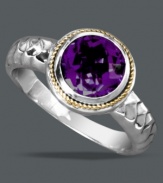 Make a bold statement with a vibrant cocktail ring. Balissima by Effy Collection's stunning style features a round-cut amethyst (1-5/8 ct. t.w.) set in sterling silver with intricate rope edges crafted from 18k gold. Size 7.