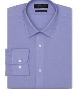 Dress shirt with spread collar, two button barrel cuffs and a slimmer fit through the body, with a blue check pattern.