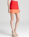 Flaunt your good taste in this flavorful, color block BCBGMAXAZRIA skirt--cut in a body-con silhouette for a sleek fit to flatter your figure.