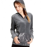 Sequined patch pockets give this velour hoodie from Style&co. Sport a luxe look.