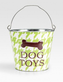 An adorable galvanized bucket is the perfect place for a pup's playthings. It's also a clever gift basket, ready to fill and give to a favorite doglover. Top handle 11H X 11 diameter Made in USA Please note: Each bucket is made to order, so please allow 3-4 weeks for delivery. 